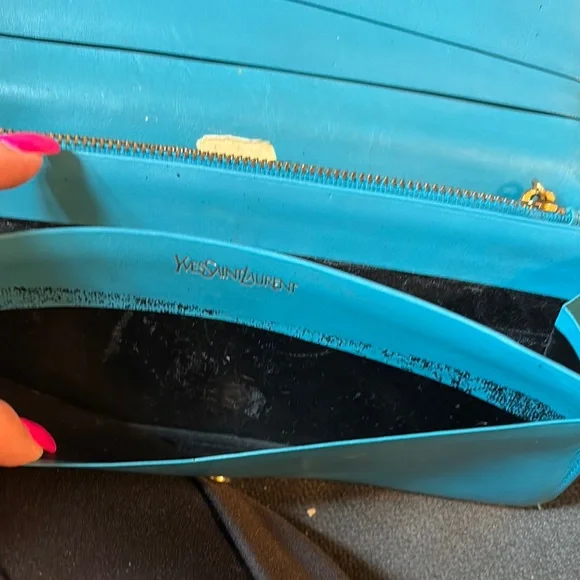 Yves Saint Laurent Blue Embossed Leather Wallet make offer - Picture 10 of 10